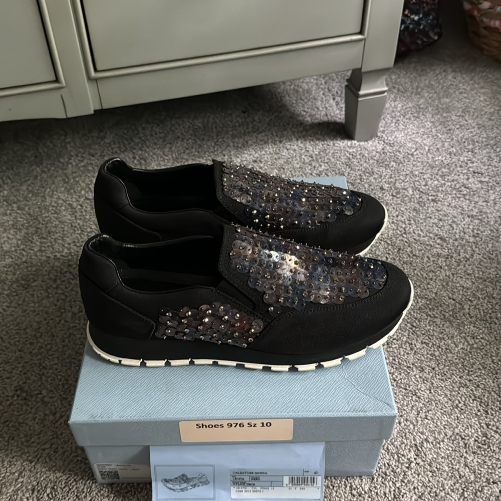 Prada Black Sequin Slip-On Athletic Sneakers - Picture 2 of 10